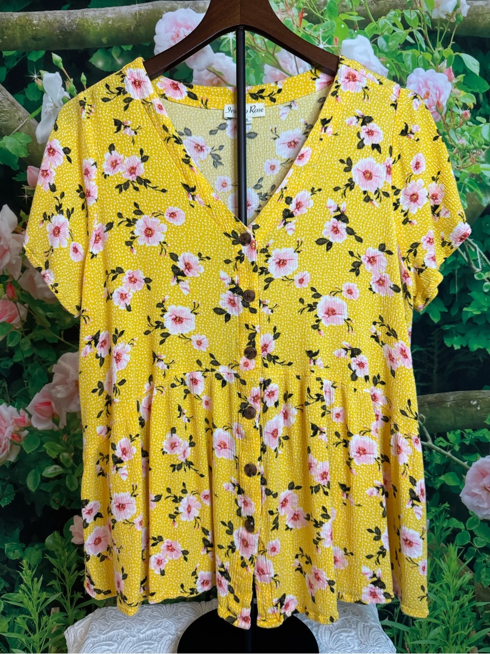 Indigo Rose Yellow Floral Blouse - 2X